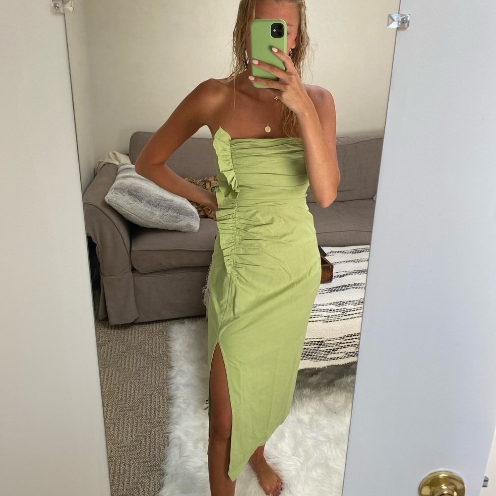 FP Green Asymmetrical Ruffle Dress